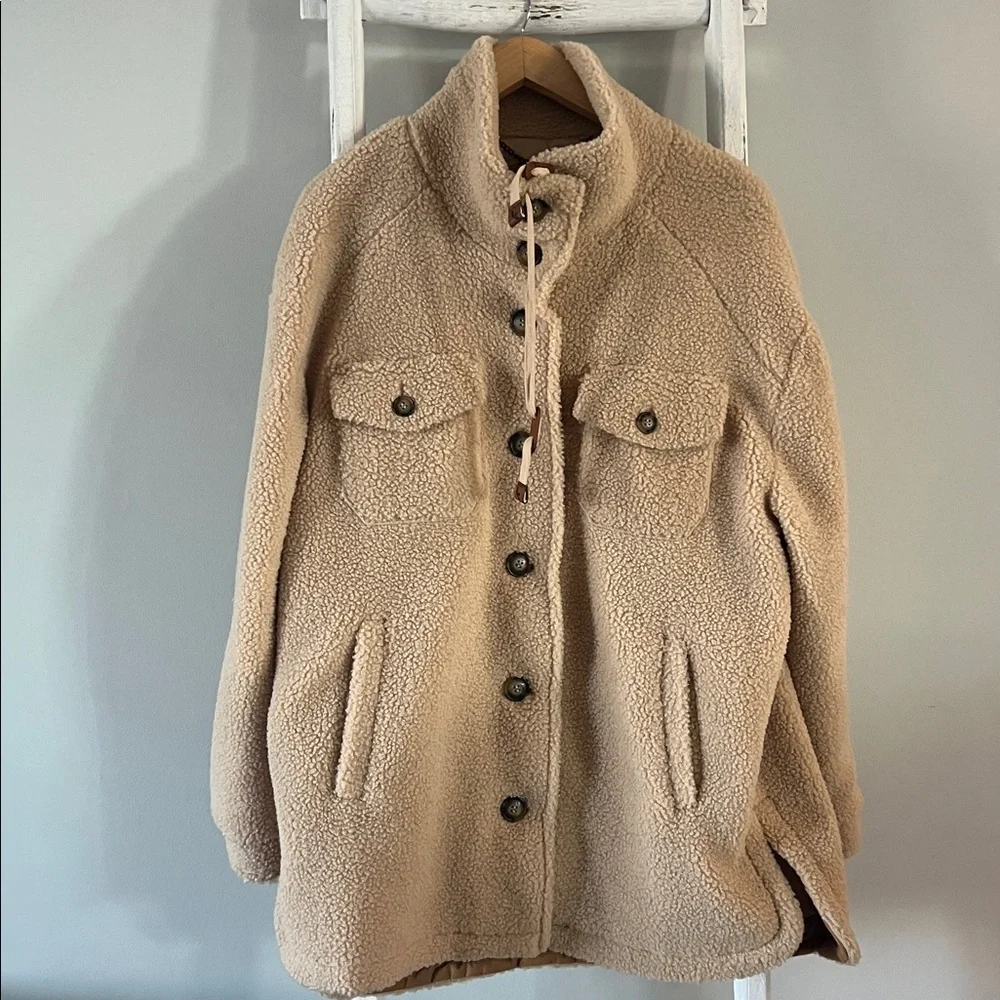 Ugg Kookaburra camel Tan Teddy winter lined cold weather Sherpa Jacket medium - Picture 3 of 11